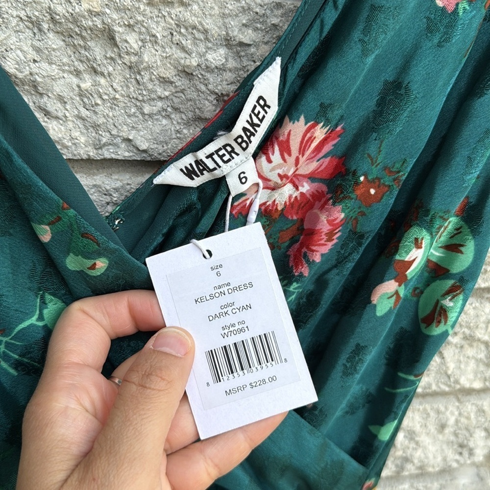 Walter Baker Kelson Green Floral Print V-Neck Sleeveless Midi Dress Size 6 - Picture 9 of 10